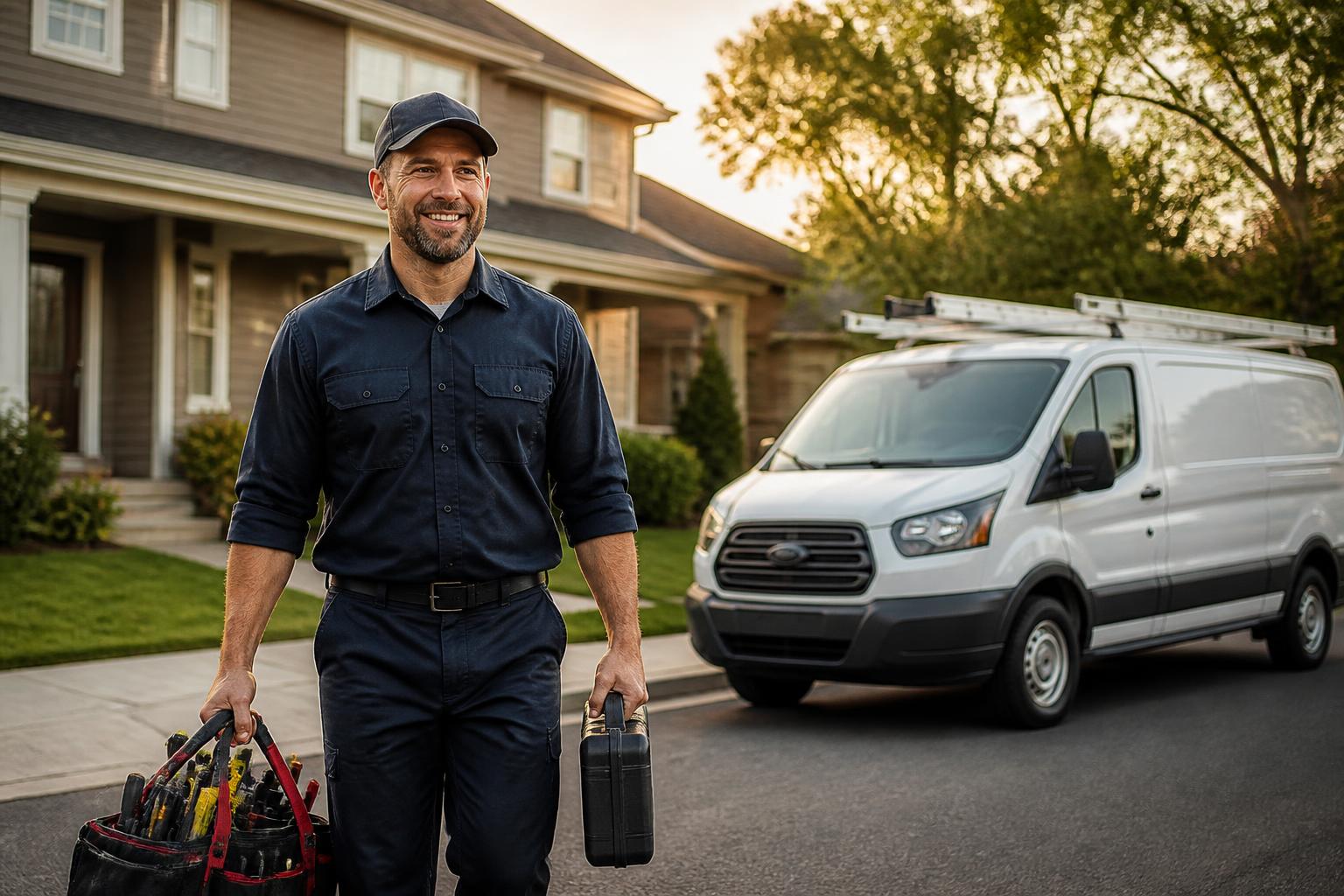 Valued Home Services hvac technician beside a service van at a customer's home
